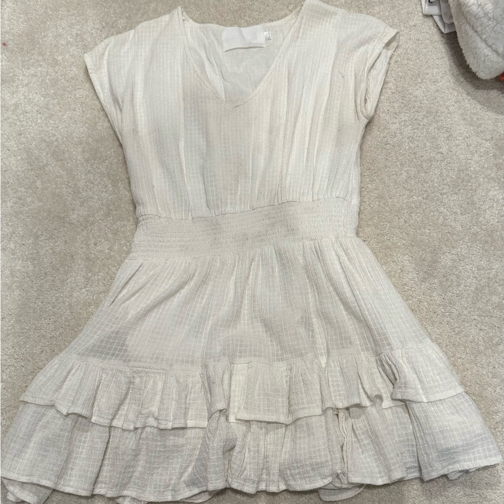 Cream Tiered Ruffle Sundress with Flutter Sleeves